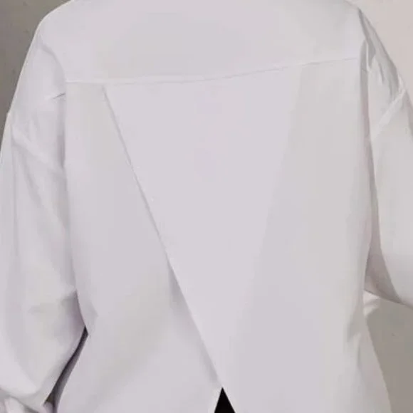White Button up Boyfriend Collar Open split back shirt blouse - Picture 4 of 10